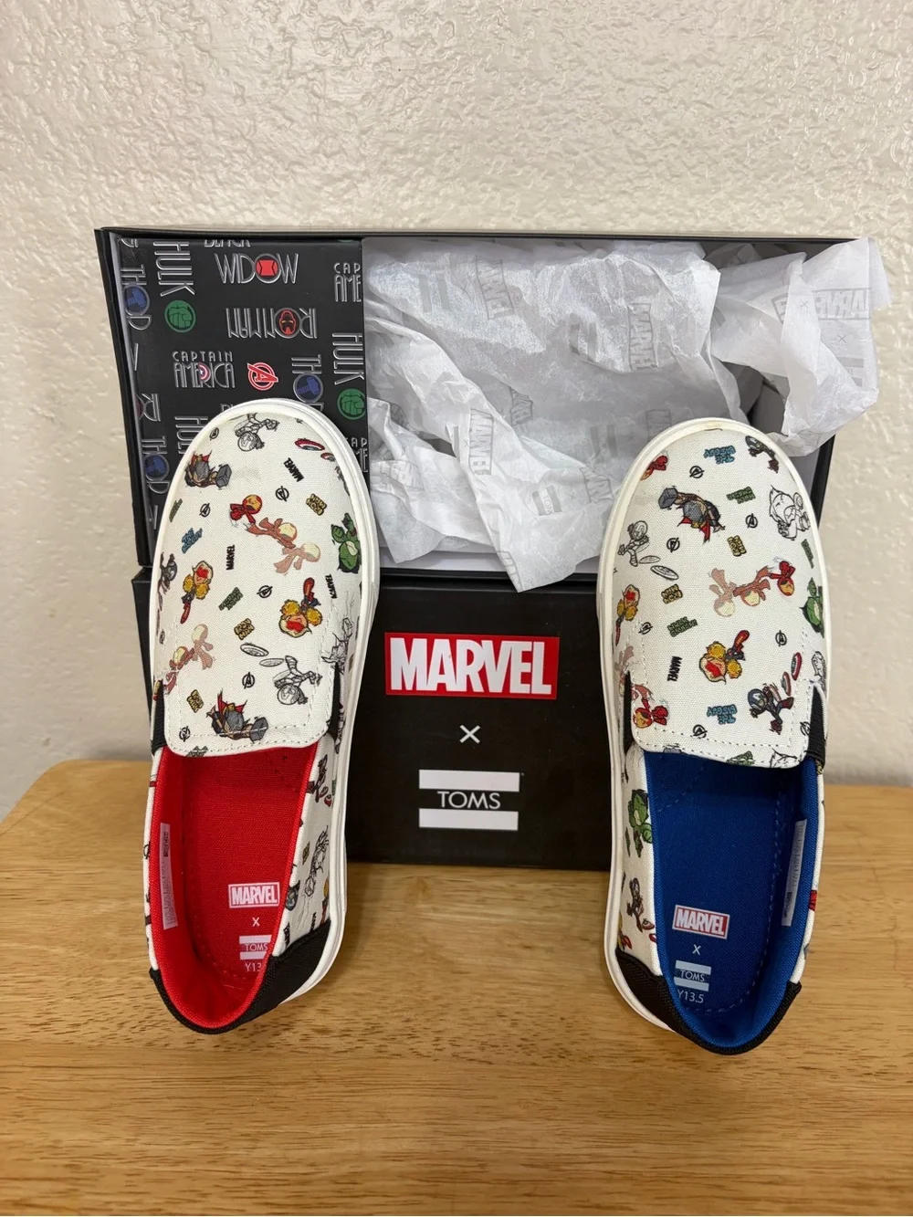 Toms Marvel Kids' Slip-On Luca Antique White Marvel How to Print 13.5 Sneakers